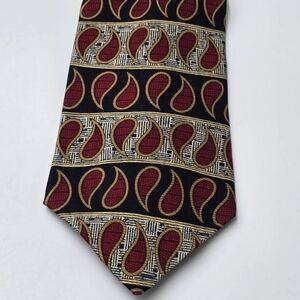 VTG Gant Mens Silk Neck Tie Art Deco Tear Drop Paisley Black,Red,Bronze,Gold
